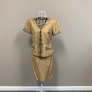 Embroidered skirt jacket set